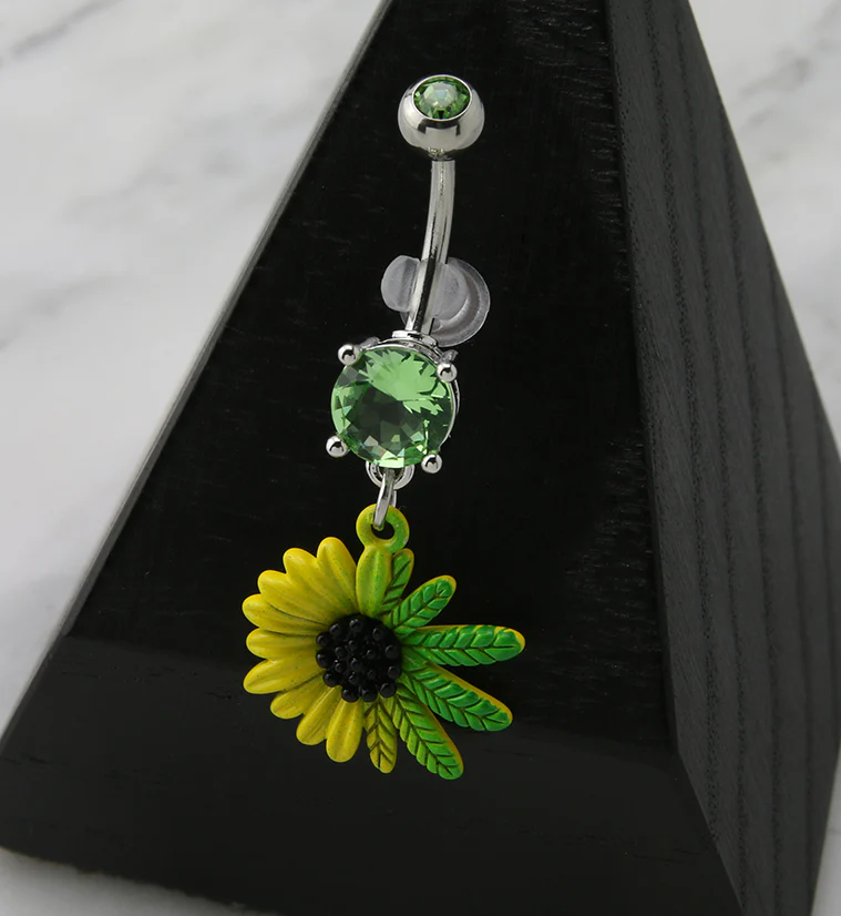 Hemp Sunflower Dangle Belly Button Ring - Image 2