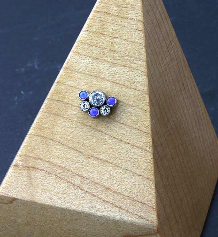 Hexad Purple Opalite Clear CZ Threadless Titanium Top - Image 2