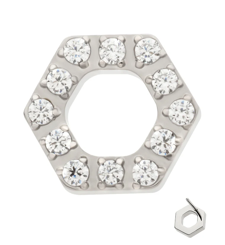 Hexagon Pave Clear CZ Threadless Titanium Top