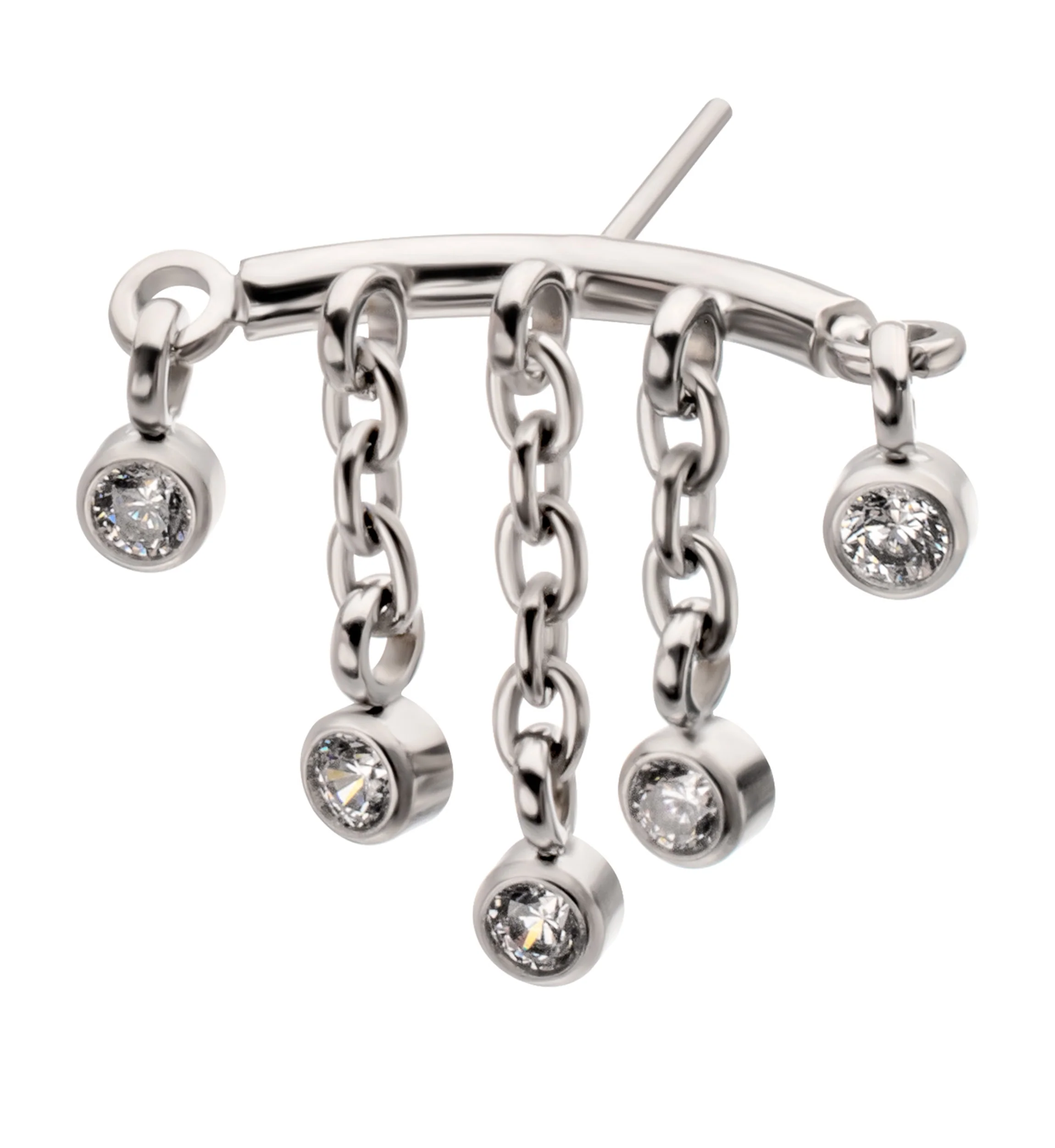 Hidden Curved Bar Multi Clear CZ Dangle Chain Titanium Threadless Top