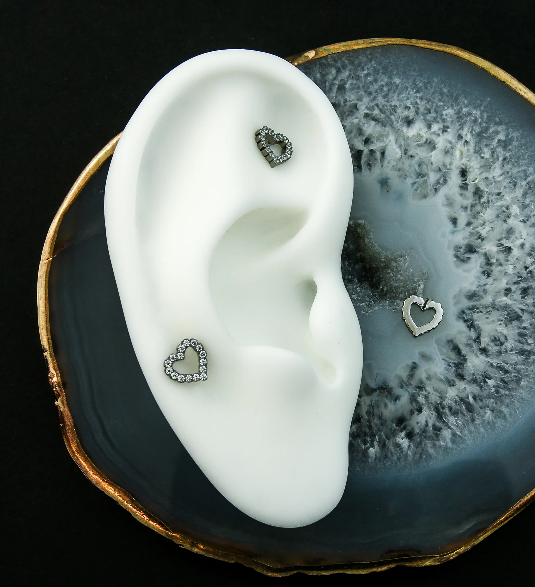Hollow Heart Clear CZ Titanium Threadless Top - Image 2
