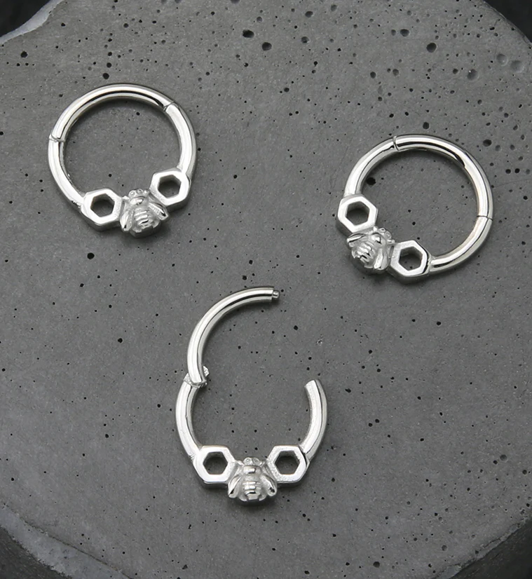 Honeycomb Bee Stainless Steel Hinged Segment Ring - Image 2