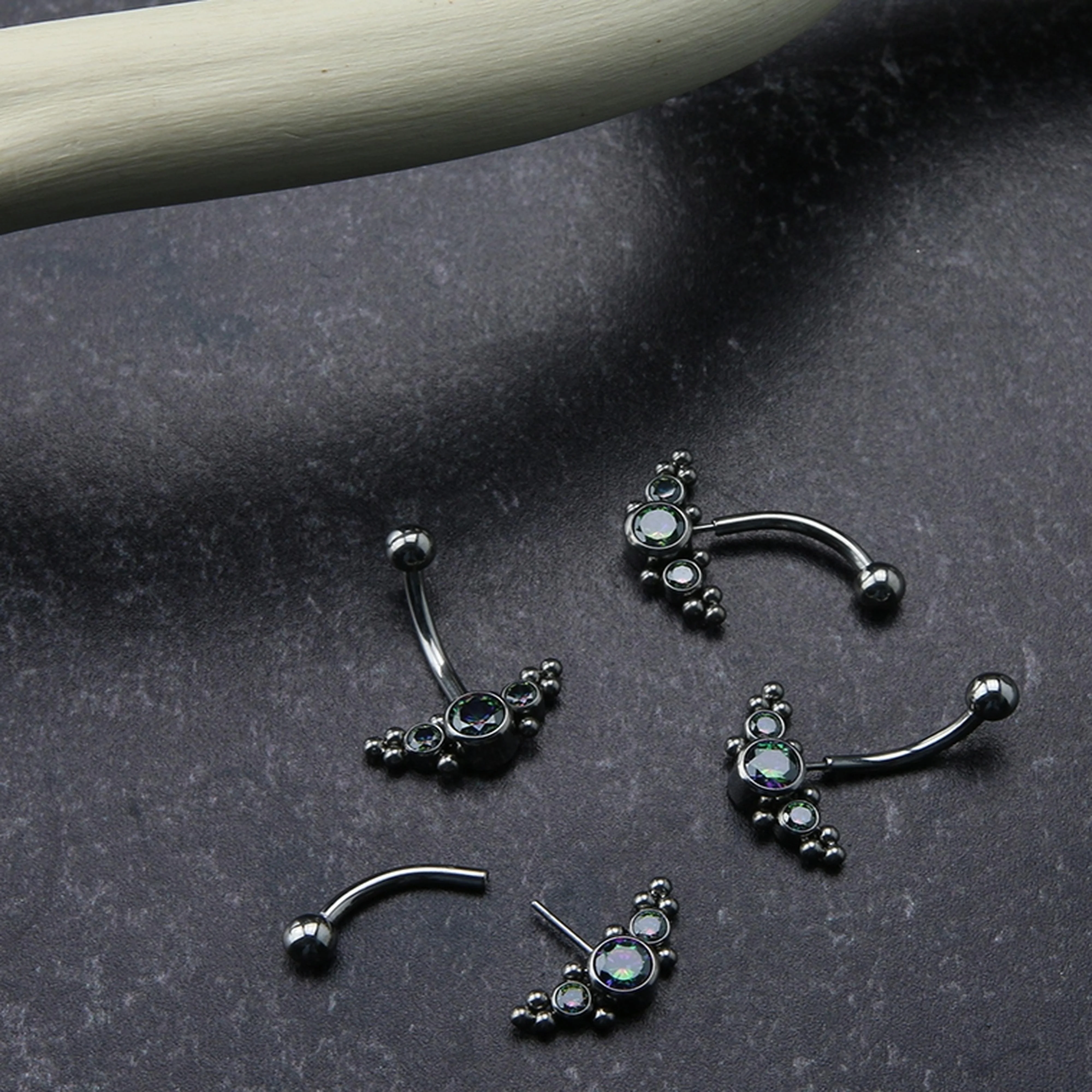 Horde Cluster Black Aurora CZ Titanium Threadless Curved Barbell - Image 3