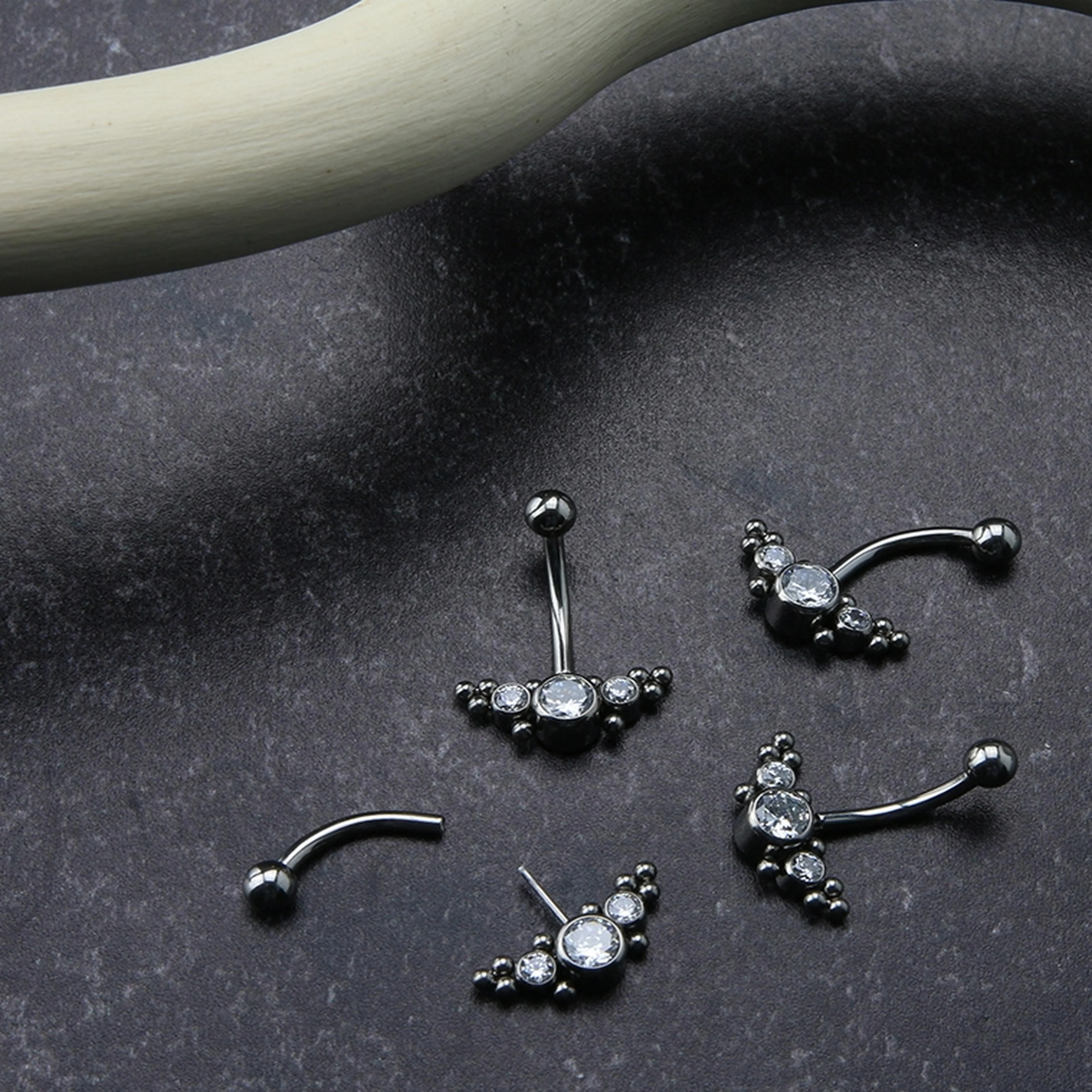 Horde Cluster Clear CZ Titanium Threadless Curved Barbell - Image 3