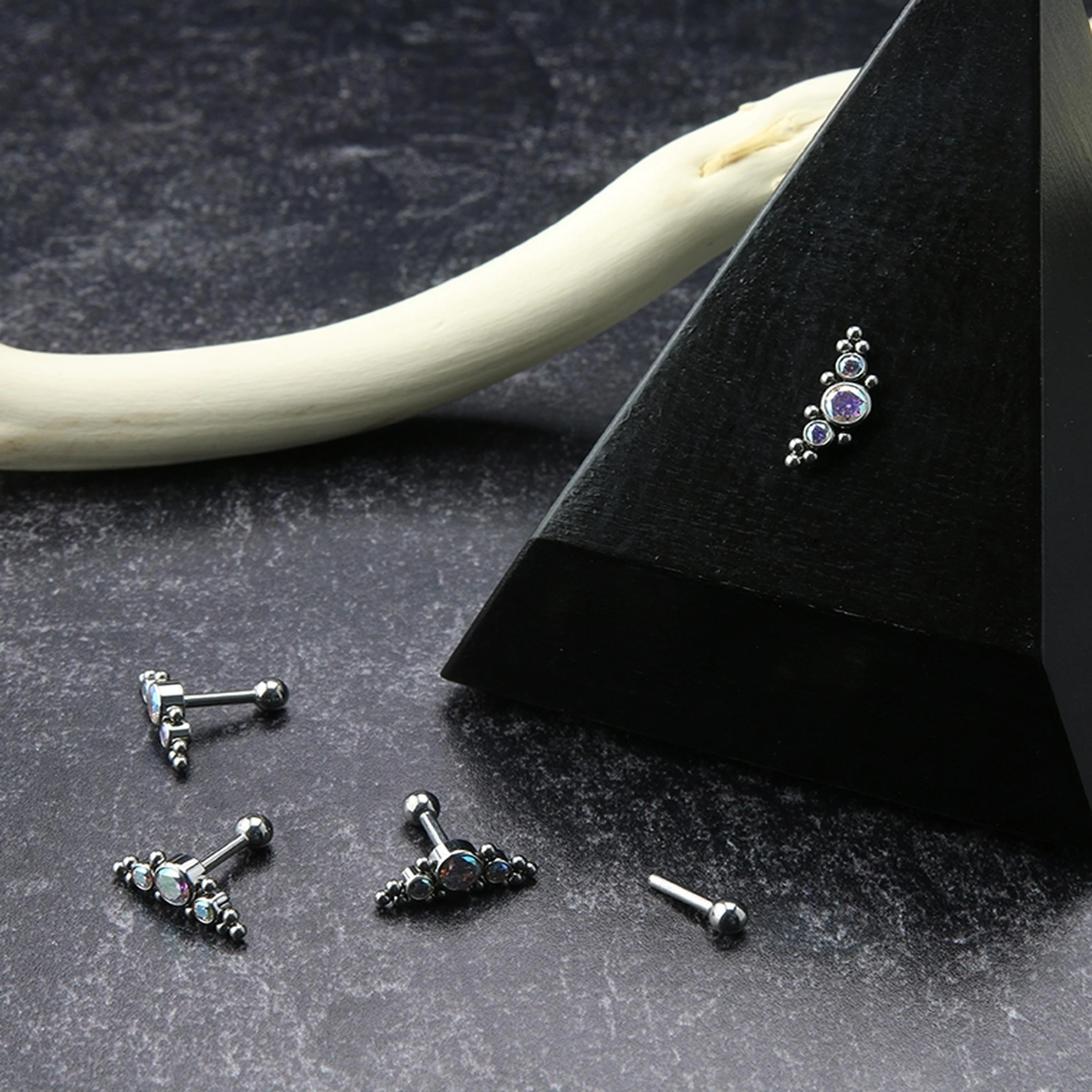 Horde Cluster Rainbow Aurora CZ Titanium Threadless Barbell - Image 3