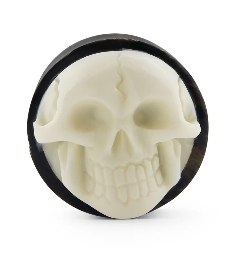 Horn Plugs With Carved Bone Skull Inlay - Image 2