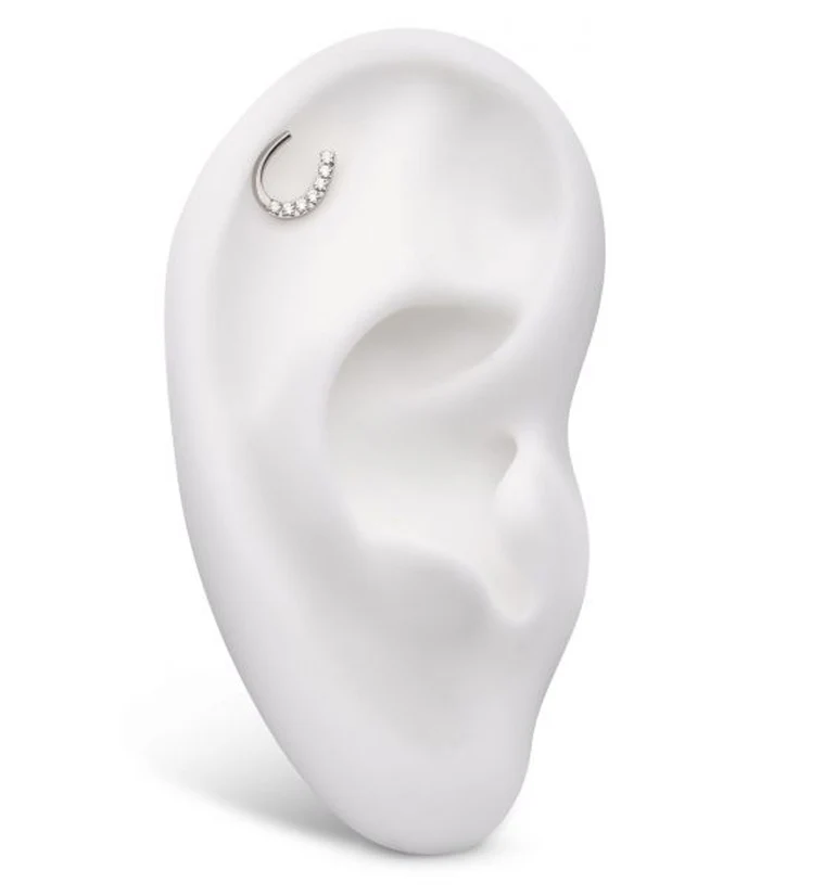 Horseshoe Clear CZ Titanium Threadless Top - Image 3