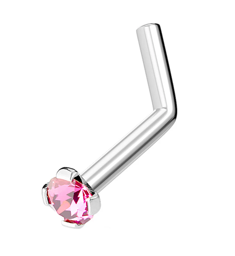 Hot Pink CZ Gem Top L Bend Nose Ring