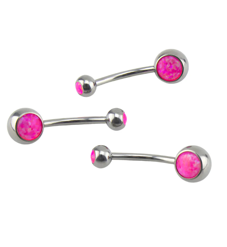 Hot Pink Opal Titanium Belly Button Ring