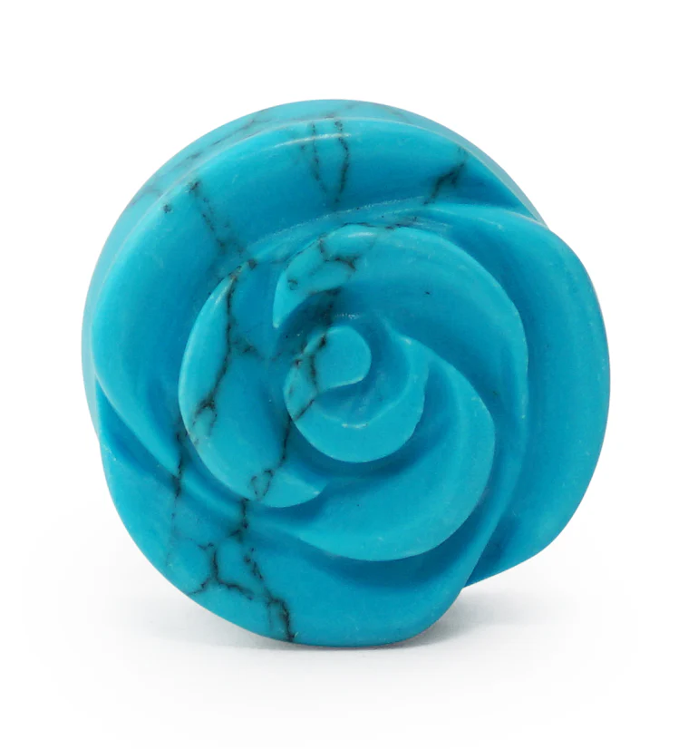 Howlite Turquoise Stone Rosebud Plugs - Image 3