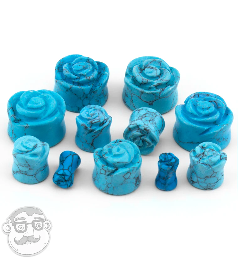 Howlite Turquoise Stone Rosebud Plugs - Image 5