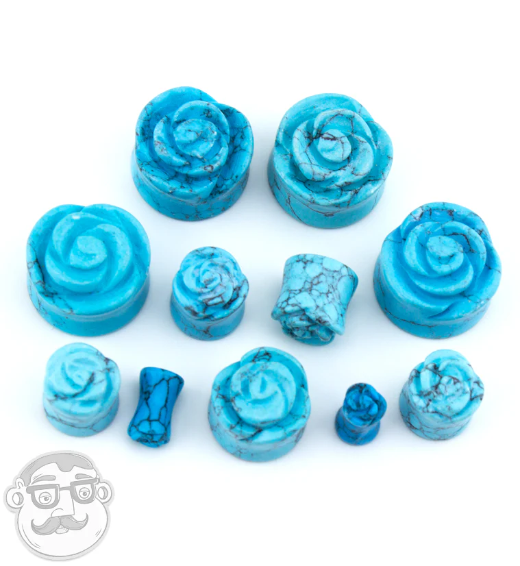 Howlite Turquoise Stone Rosebud Plugs - Image 6