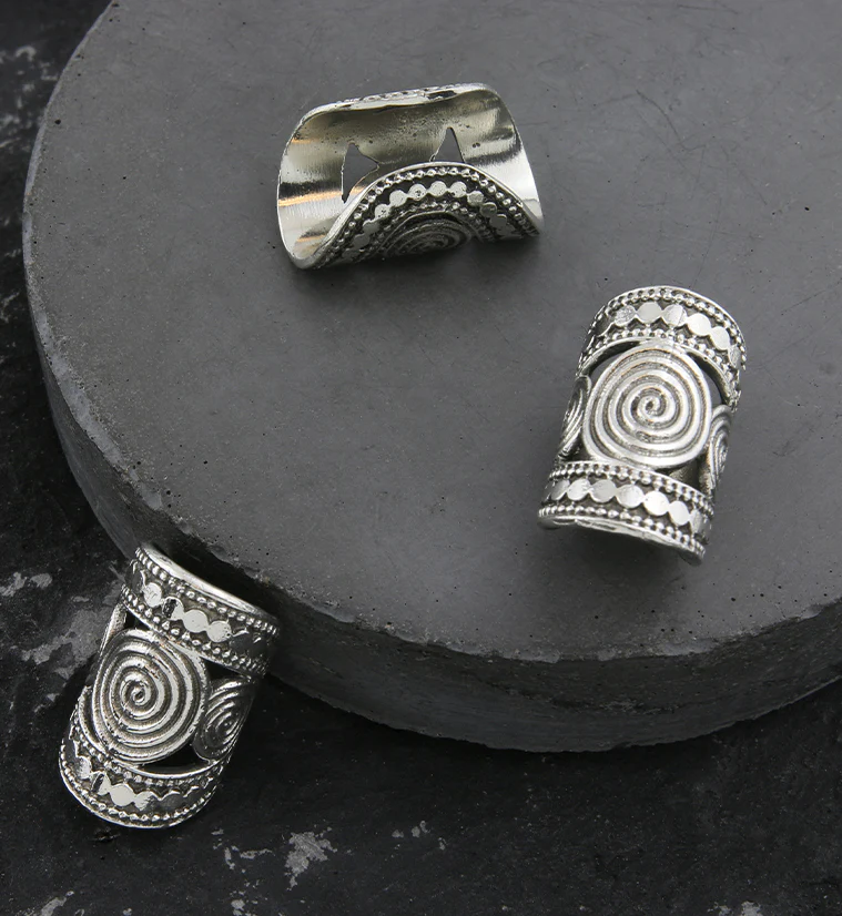 Hypnotic Swirl White Brass Dreadlock Cuff