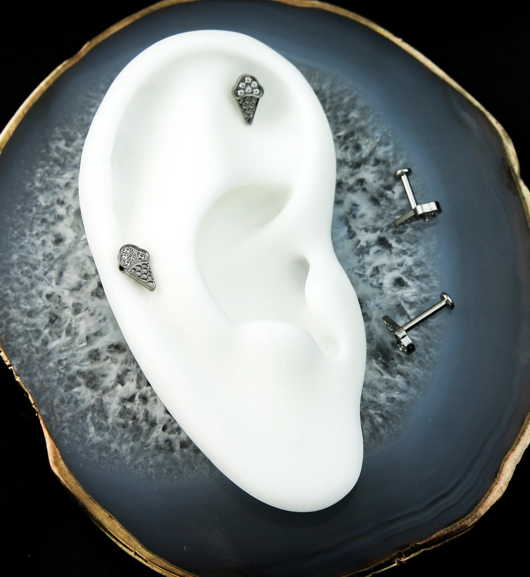 Ice Cream Cone Clear CZ Internally Threaded Titanium Labret Post - Image 2