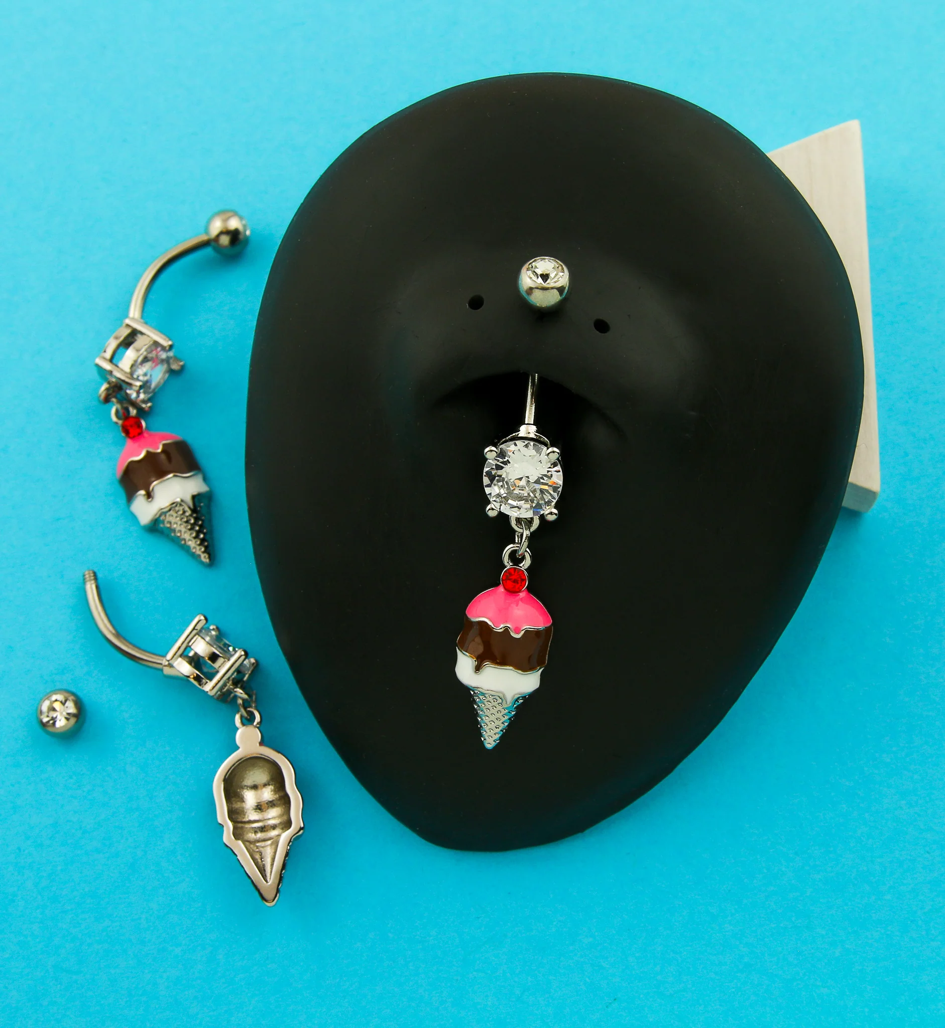 Ice Cream Cone Dangle Stainless Steel Belly Button Ring - Image 2