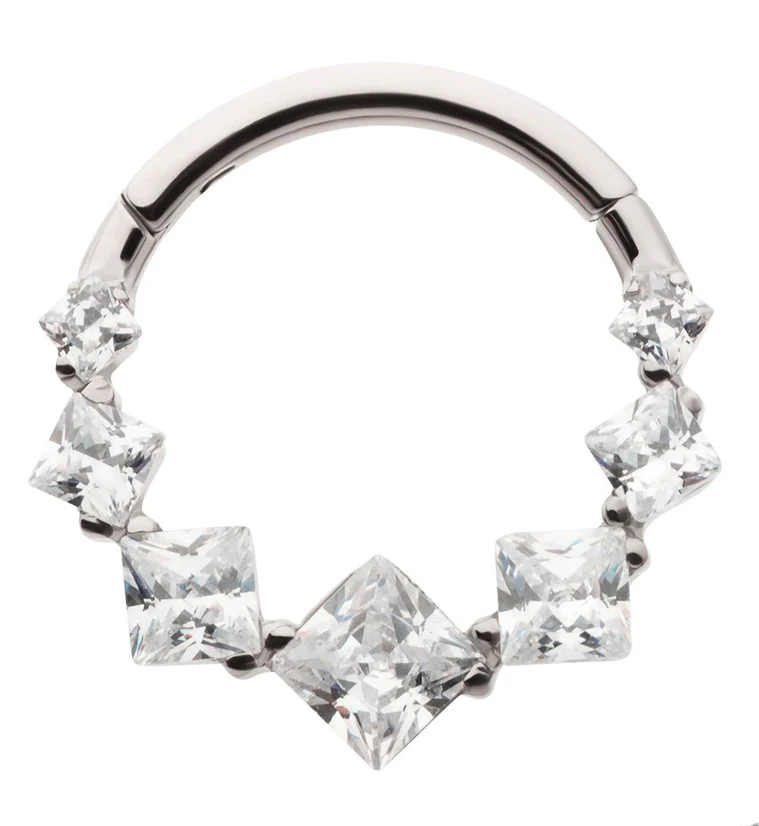 Ice Square CZ Titanium Hinged Segment Ring