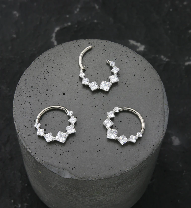 Ice Square CZ Titanium Hinged Segment Ring - Image 2