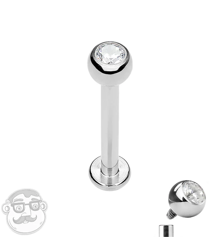 Internally Threaded Titanium CZ Top Labret Stud - Image 2