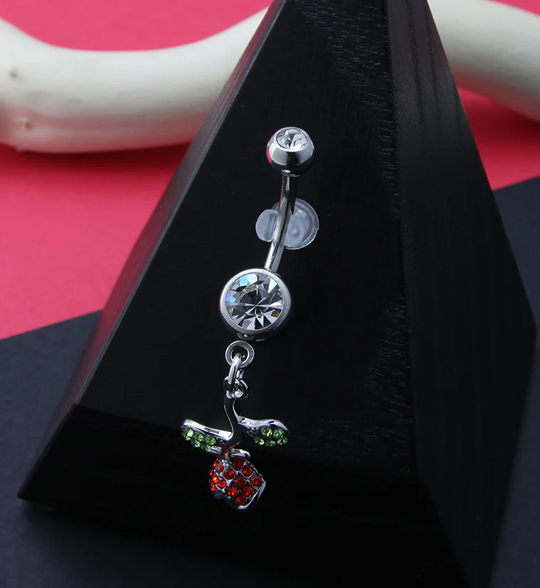 Inverted Rose CZ Belly Button Ring - Image 2