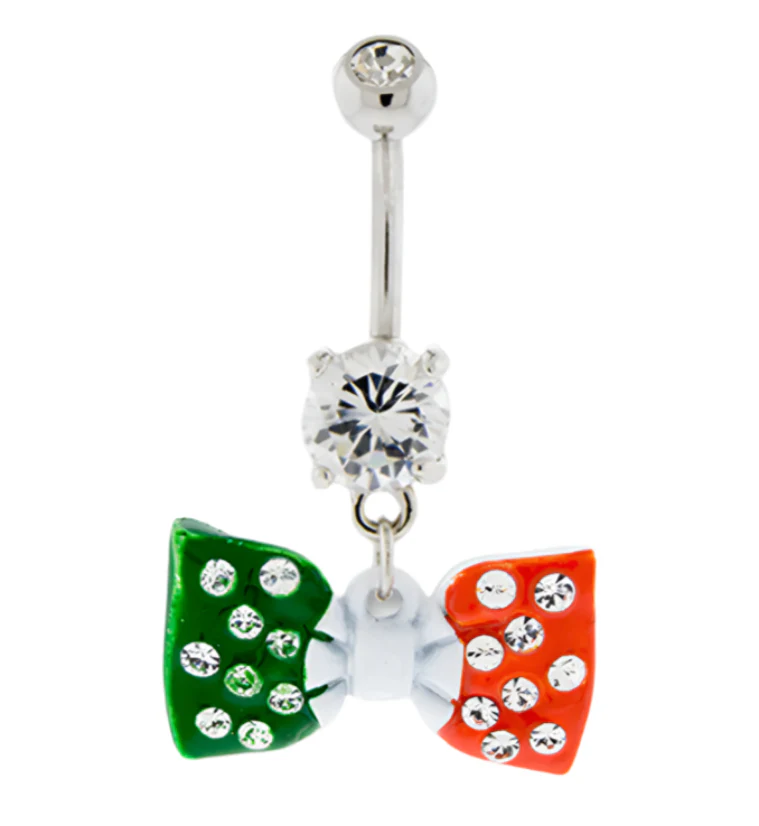 Irish CZ Bow Belly Button Ring