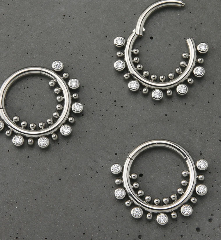 Iterant Beaded CZ Titanium Hinged Segment Ring - Image 2