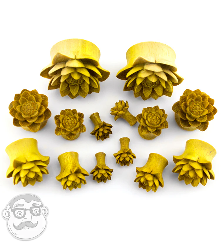 Jackfruit Wood Carved Camellia Flower Plugs - Image 4