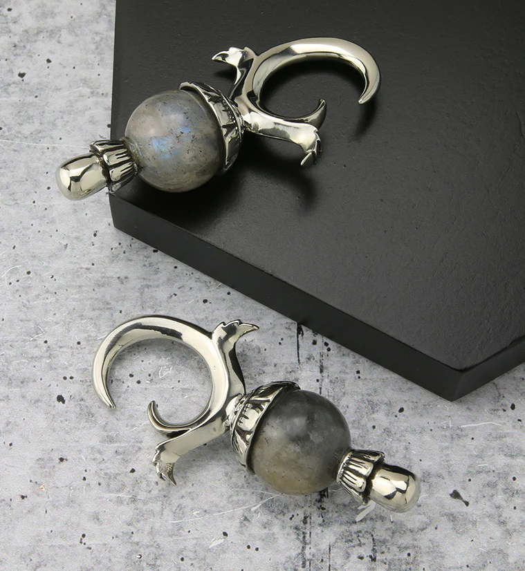 Labradorite Stone White Brass Totum Ear Weights - Image 2