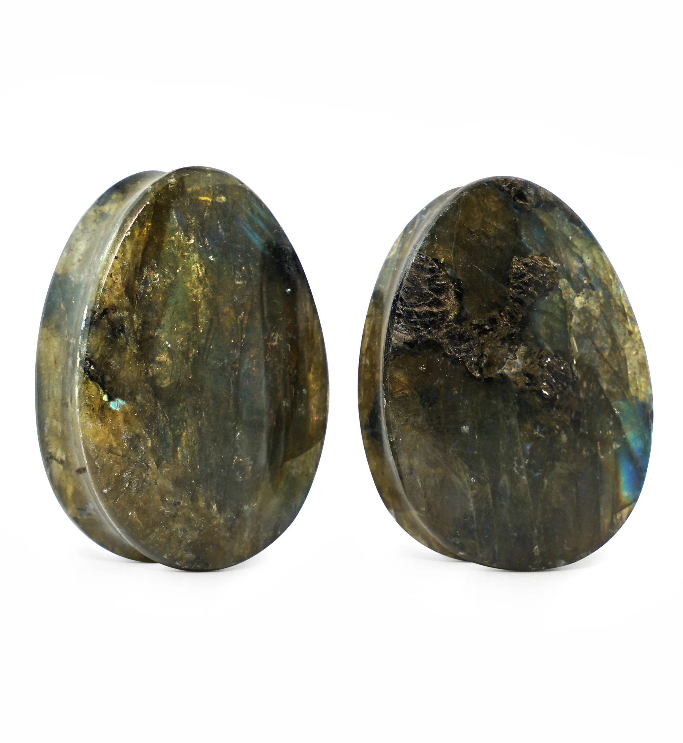 Labradorite Teardrop Stone Plugs 1 & 1/8" (28mm) Version 3 - Image 2