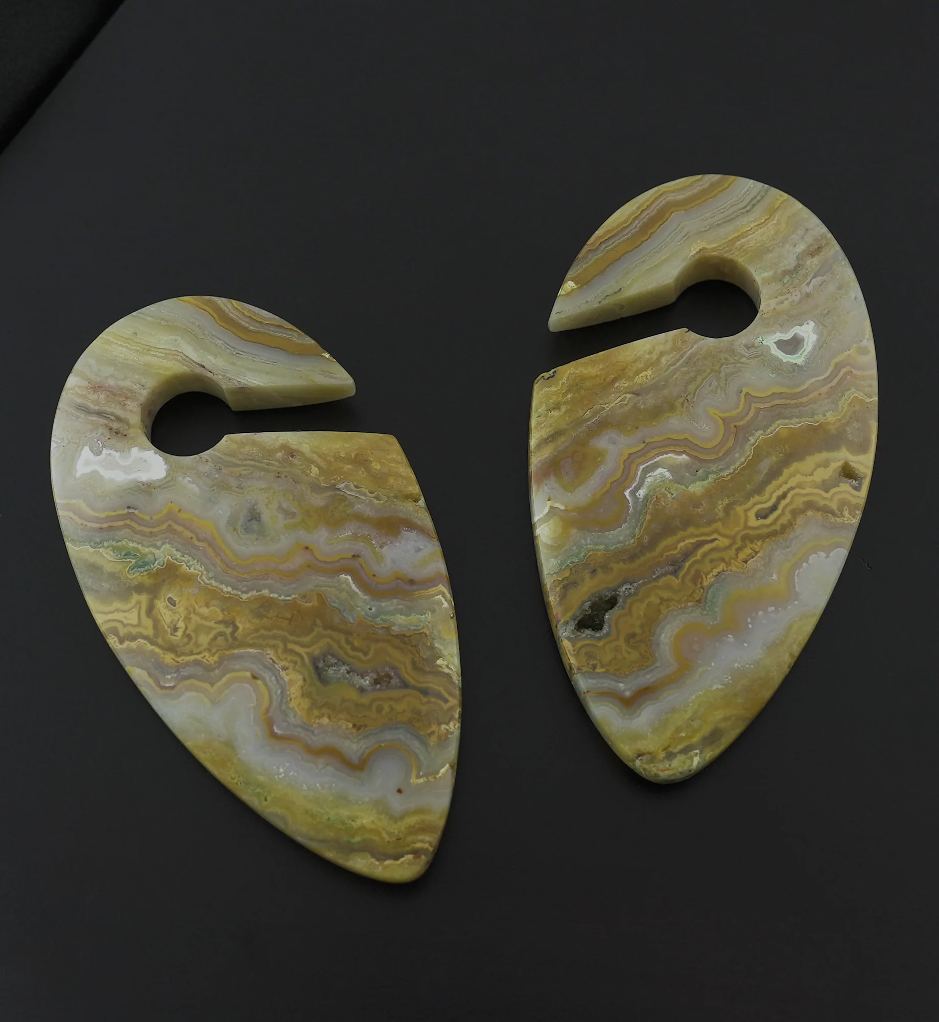 Lace Agate Stone Keyhole Ear Weights - Image 3