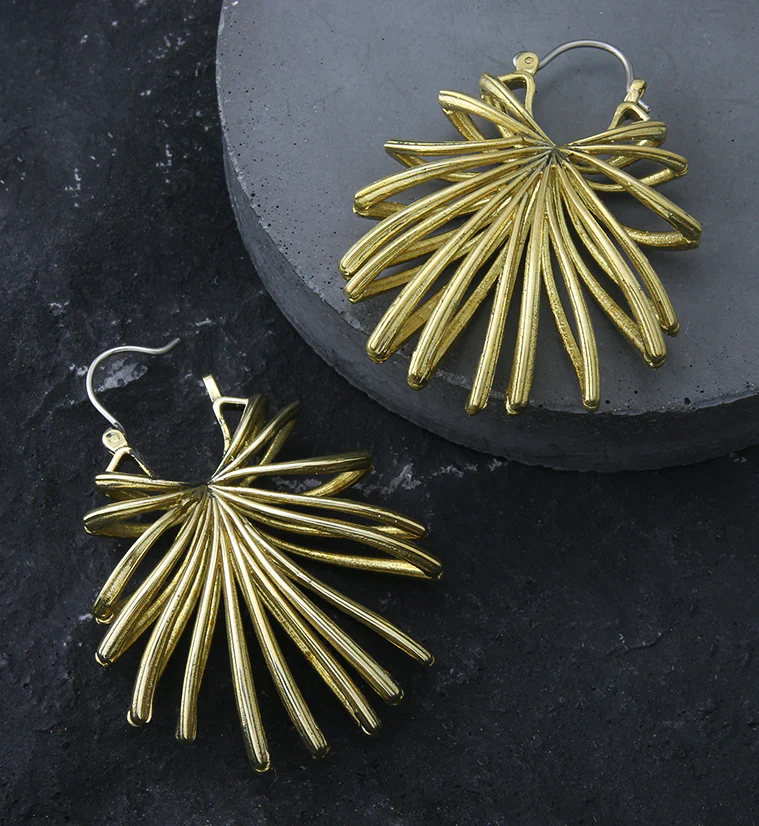 Lady Palm Leaf Brass Hangers / Earrings - Image 3