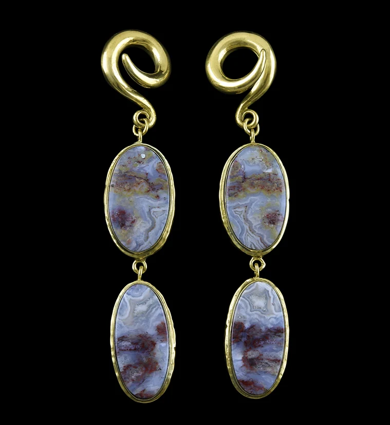Laguna Lace Agate Stone Brass Ear Weights Version 5