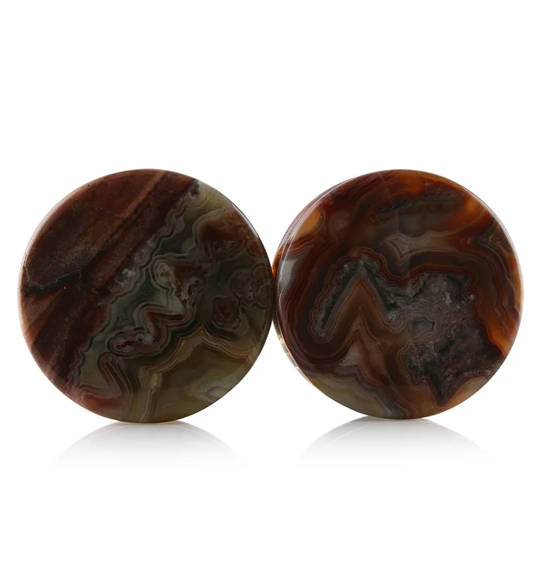 Laguna Lace Agate Stone Plugs 1 Inch (25mm) Version 6
