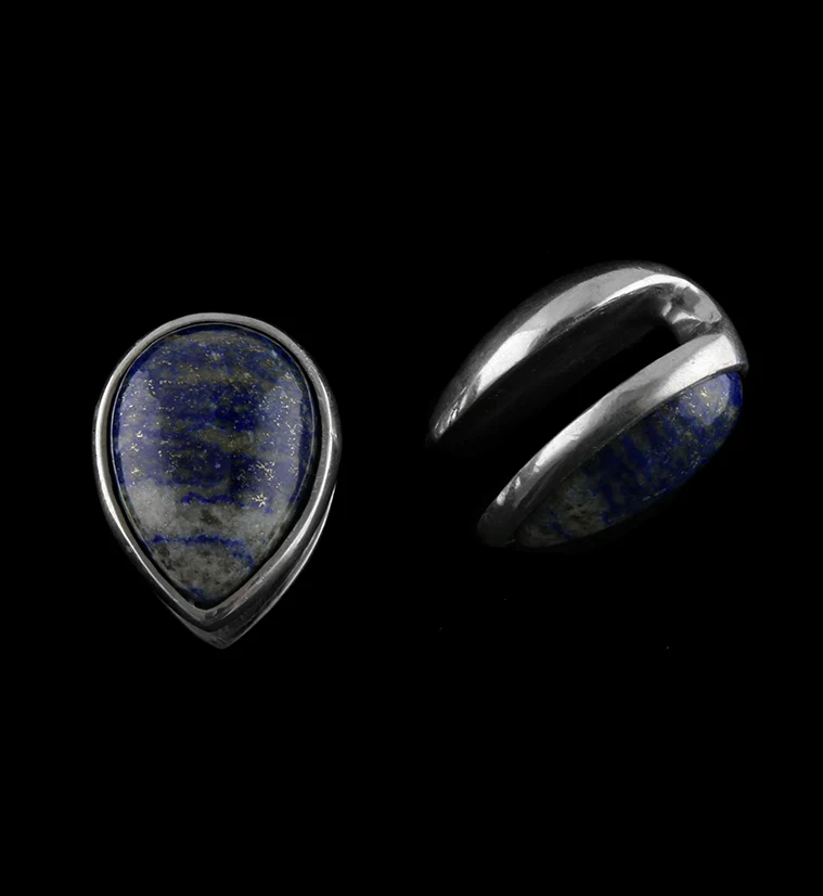 Lapis Lazuli Stone Knuckle White Brass Ear Weights - Image 2