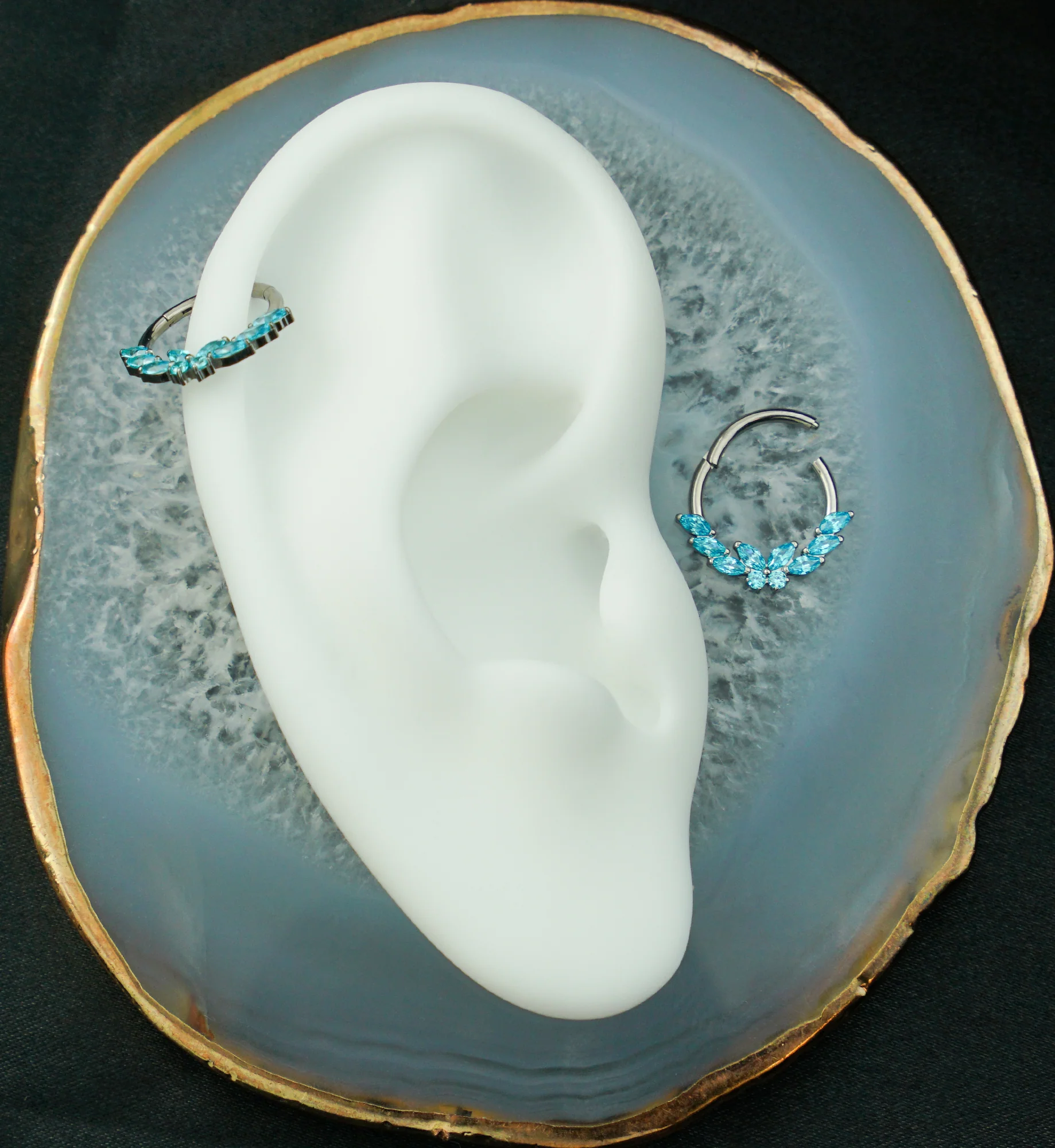 Laurel Butterfly Aqua CZ Titanium Hinged Segment Ring - Image 2
