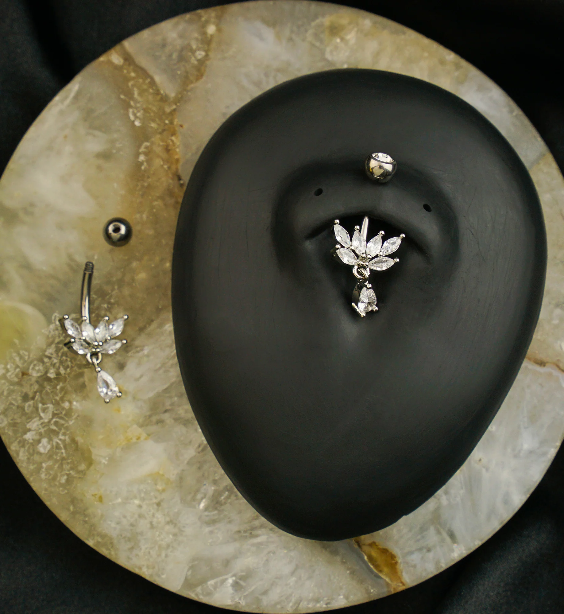 Laurel Clear CZ Teardrop Dangle Titanium Belly Button Ring - Image 2