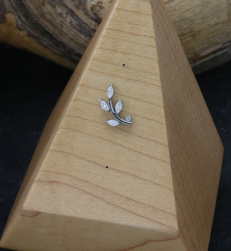 Leaf Clear CZ Threadless Titanium Top - Image 2
