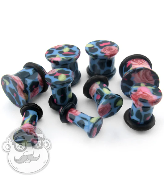 Leopard Floral Plugs - Single Flared