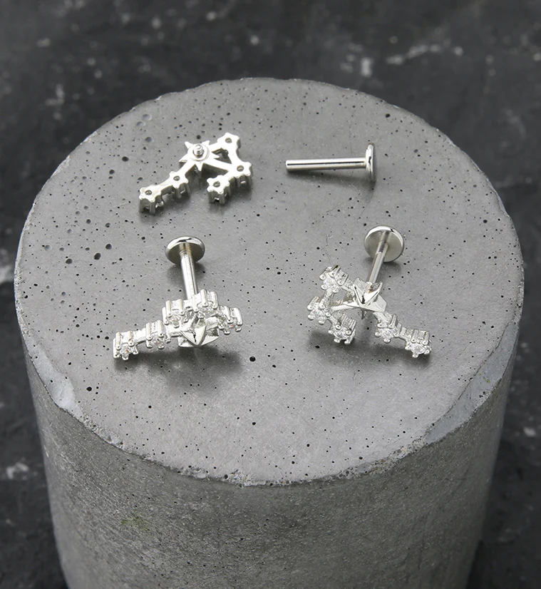 Libra Constellation Clear CZ Stainless Steel Internally Threaded Labret - Image 2