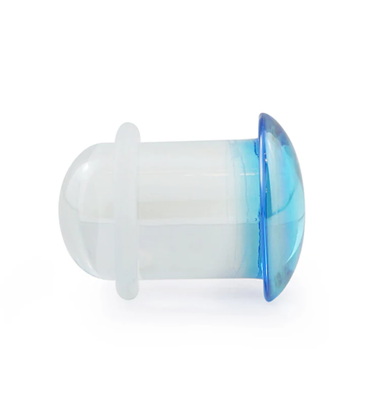 Light Blue Oil Splash Single Flare Glass Plugs - Image 4
