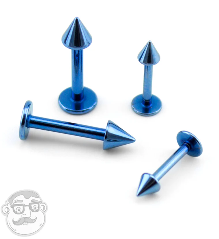 Light Blue PVD Spike Labret Flatback - Image 2