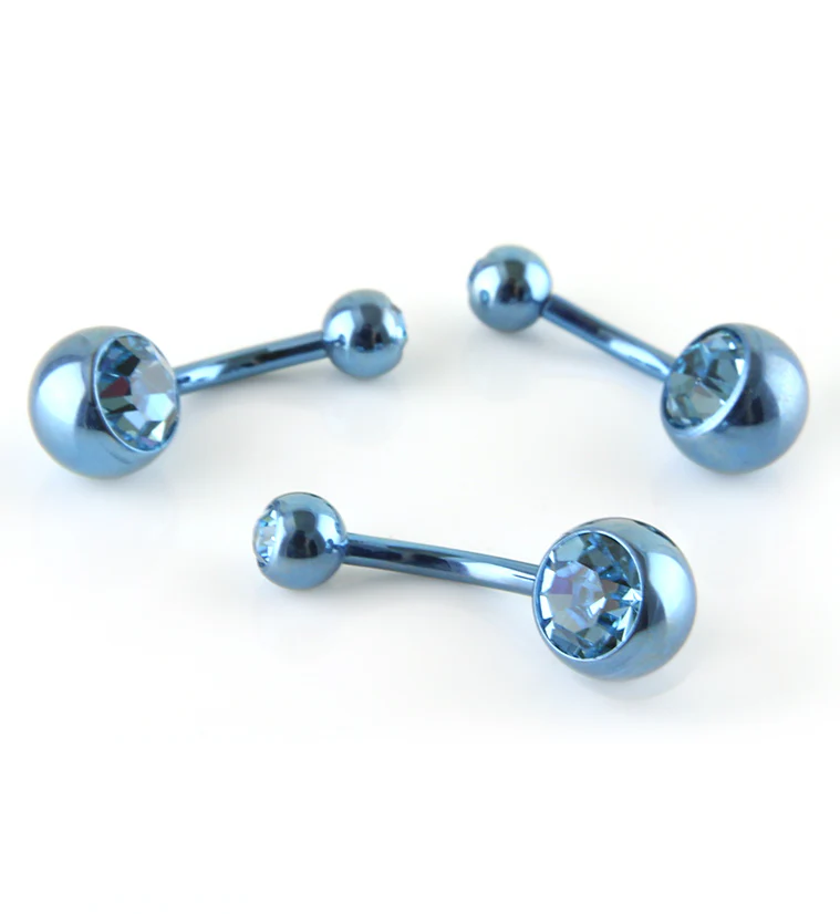 Light Blue Titanium Belly Button Ring - Aqua CZ Gem