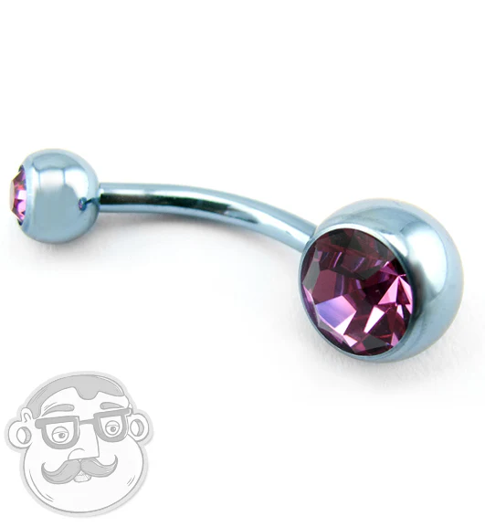 Light Blue Titanium Belly Button Ring - Pink CZ Gem - Image 2