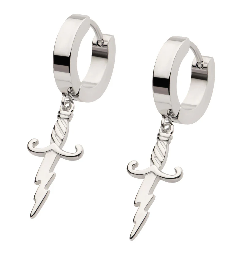 Electric Dagger Stainless Steel Hoop Huggie Earrings