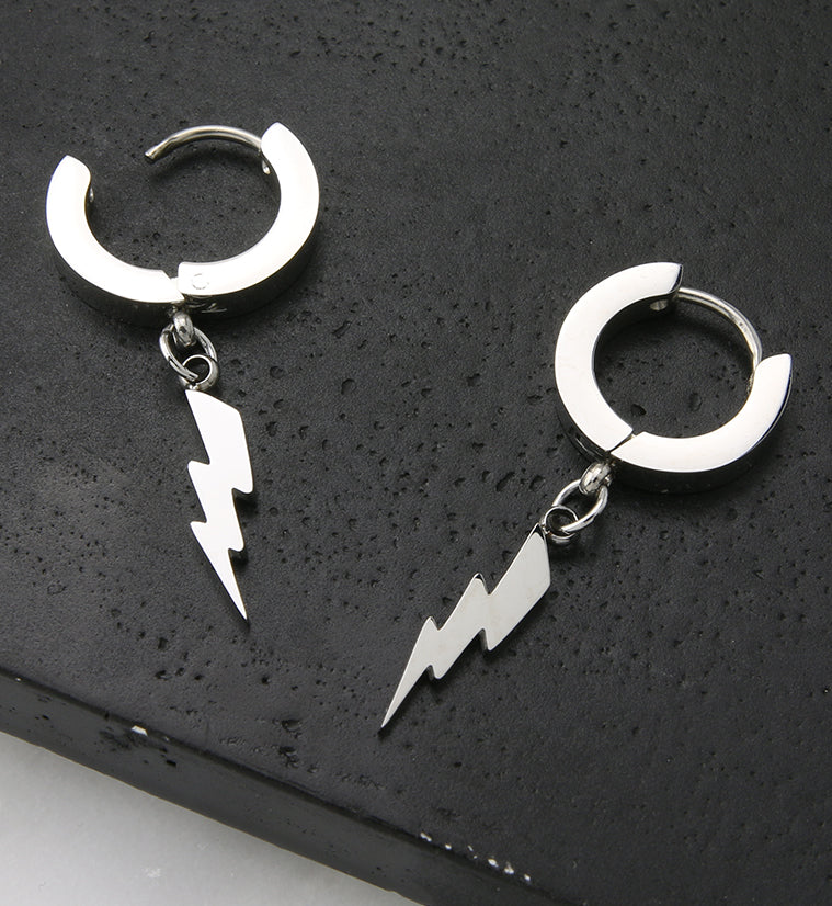 Lightning Stainless Steel Huggie Earrings - Image 2