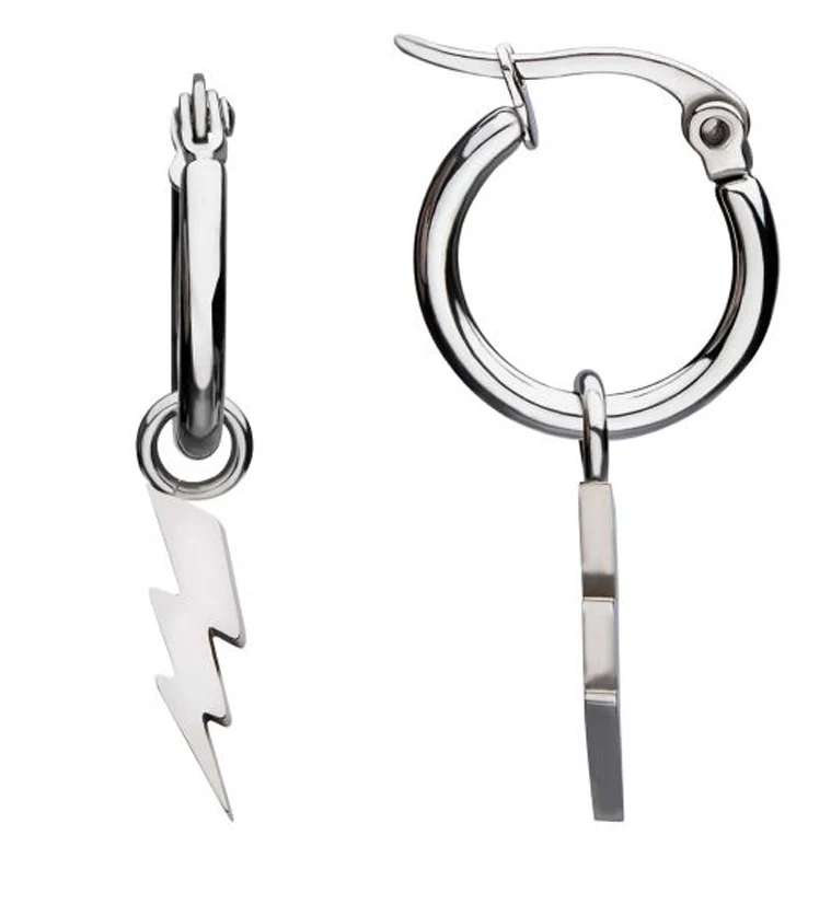 Lightning Stainless Steel Hoop Earrings - Image 3