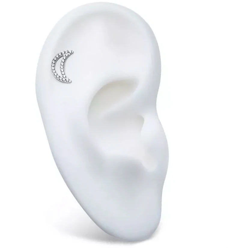 Lined Half Moon Clear CZ Internally Threaded Titanium Top - Image 3