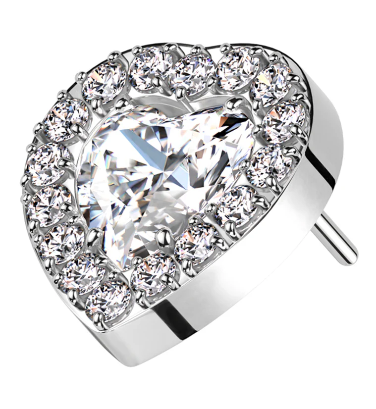 Lined Heart Clear CZ Titanium Threadless Top