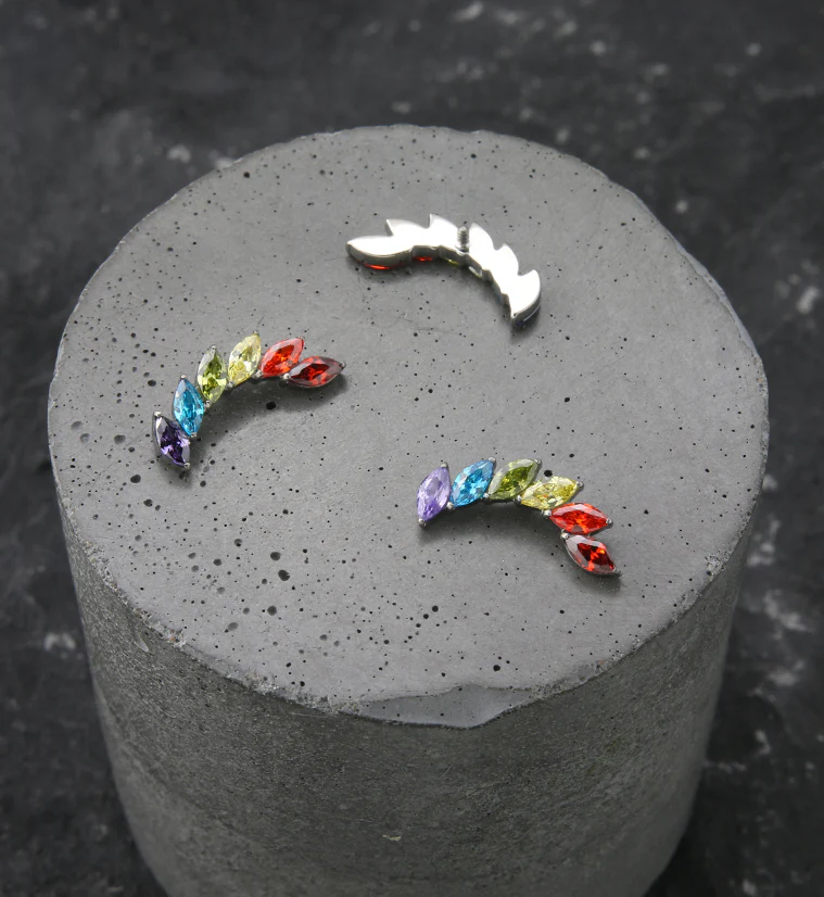 Long Cascade Rainbow CZ Titanium Internally Threaded Top - Image 2