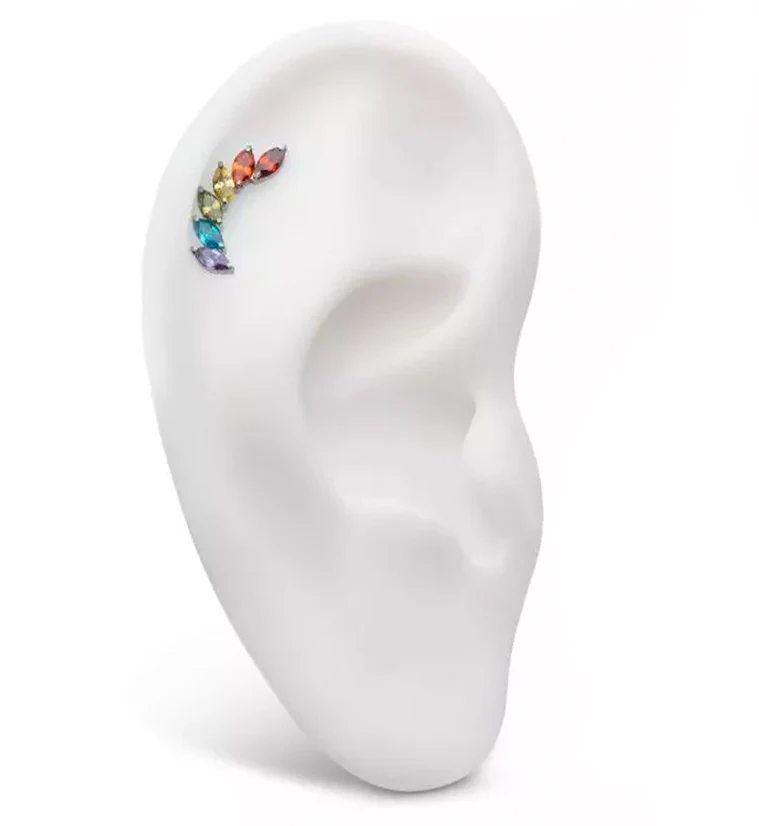 Long Cascade Rainbow CZ Titanium Internally Threaded Top - Image 3