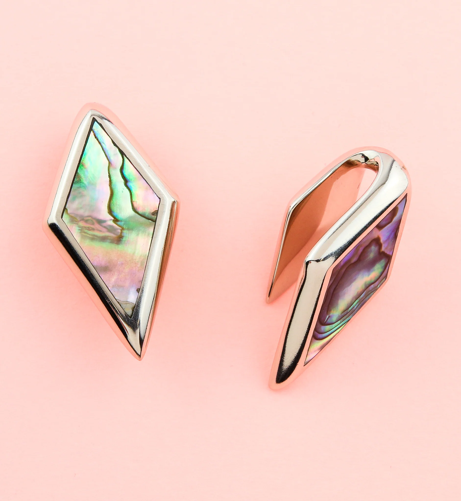 Long Zircon Abalone White Brass Ear Weights - Image 2